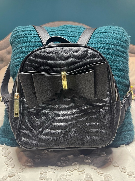 Betsey Johnson Handbags - Betsey Johnson Black Quilted Heart Bow Mini Backpack Purse